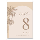 Palm Tree Beige Classic Monogram Beach Wedding Tischnummer (Vorderseite)