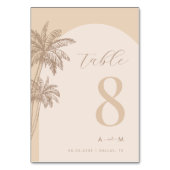 Palm Tree Beige Script Monogram Beach Wedding Tischnummer (Rückseite)