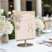 Palm Tree Beige Script Monogram Beach Wedding Tischnummer