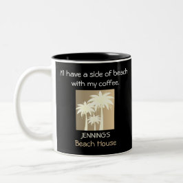Palm Tree Black Beige White Beach House Name Zitat Zweifarbige Tasse