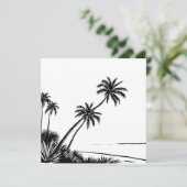 Palm Tree Black & White Beach Küste Karte (Stehend Vorderseite)
