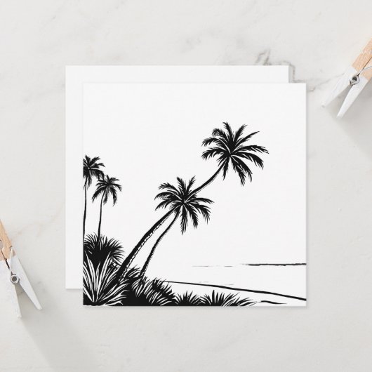 Palm Tree Black & White Beach Küste Karte (Vorderseite/Rückseite Beispiel)