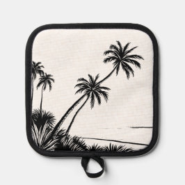 Palm Tree Black & White Beach Küste Topflappen