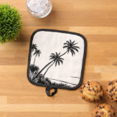 Palm Tree Black & White Beach Küste Topflappen (Oben Unten)
