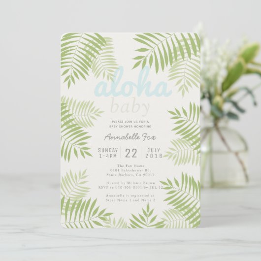 Palm Tree Blätter Aloha Baby Dusche Einladung (Stehend Vorderseite)