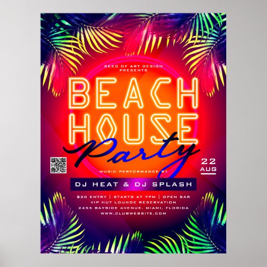 Palm Tree Blätter Beach House Party Club Event Ad Poster (Vorne)