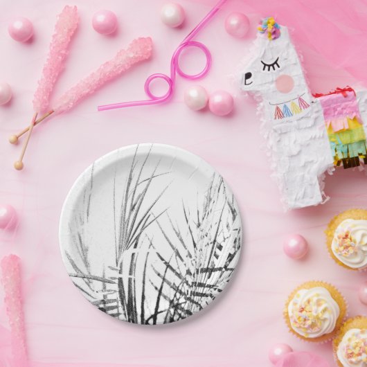 Palm Tree Blätter Minimalismus Sketch Pappteller (Party)