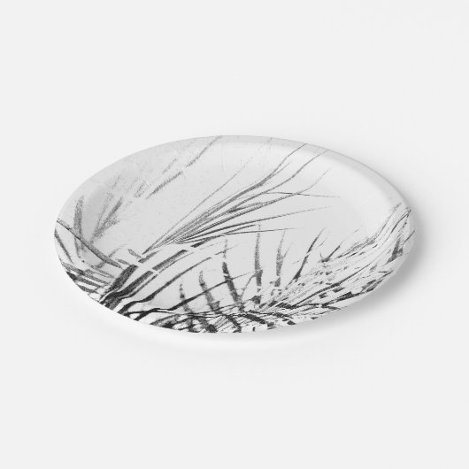 Palm Tree Blätter Minimalismus Sketch Pappteller (Schrägansicht)