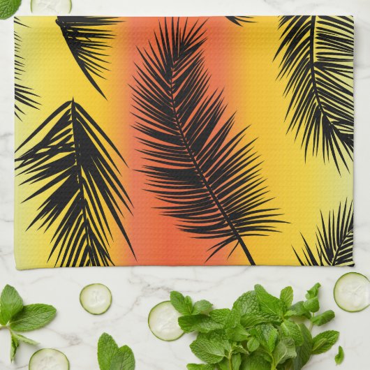 Palm Tree Blätter: nahtloses Muster. Geschirrtuch (Gefaltet)