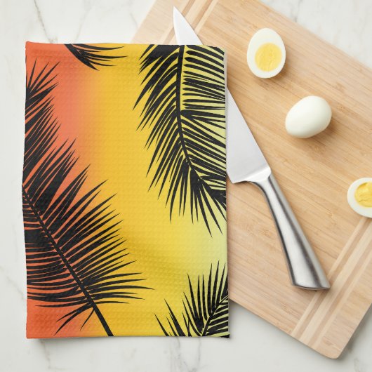 Palm Tree Blätter: nahtloses Muster. Geschirrtuch (Viertel Falte)