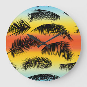 Palm Tree Blätter: nahtloses Muster. Große Wanduhr