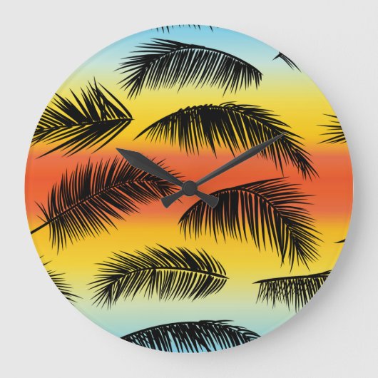 Palm Tree Blätter: nahtloses Muster. Große Wanduhr (Vorderseite)