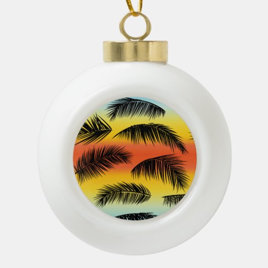 Palm Tree Blätter: nahtloses Muster. Keramik Kugel-Ornament (Vorderseite)