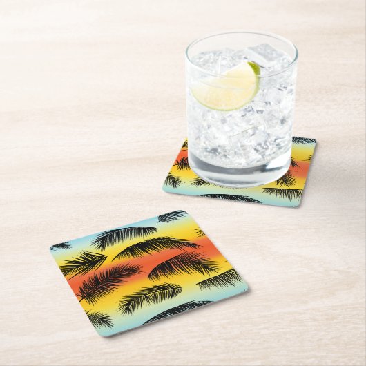 Palm Tree Blätter: nahtloses Muster. Rechteckiger Pappuntersetzer (Vor Ort)