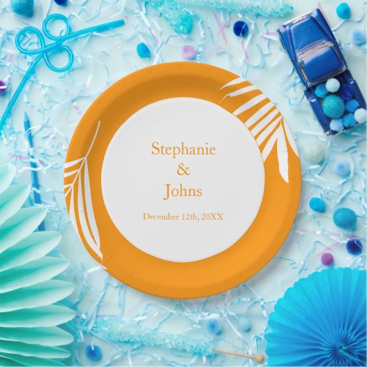 Palm Tree Blätter Orange Art Tropical Coole Hochze Pappteller (Party)