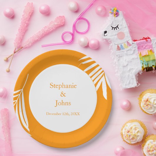 Palm Tree Blätter Orange Art Tropical Coole Hochze Pappteller (Party)