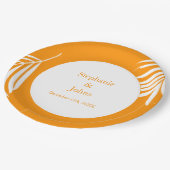 Palm Tree Blätter Orange Art Tropical Coole Hochze Pappteller (Schrägansicht)