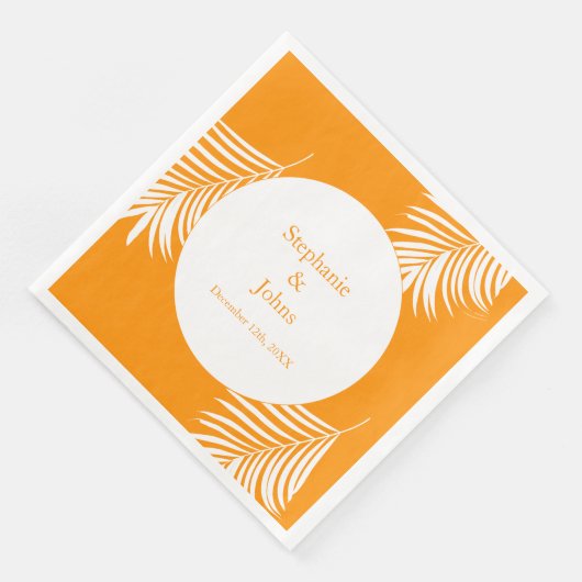 Palm Tree Blätter Orange Art Tropical Coole Hochze Serviette (Ecke)