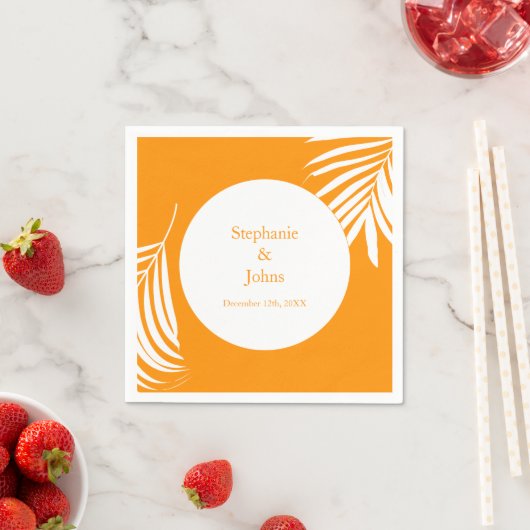 Palm Tree Blätter Orange Art Tropical Coole Hochze Serviette (Beispiel)