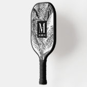 Palm Tree Blätter Schwarz-Weiß-Abstrakte Monogramm Pickleball Schläger (Links)