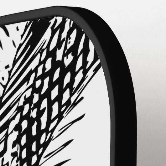 Palm Tree Blätter Schwarz-Weiß-Abstrakte Monogramm Pickleball Schläger (Linke Seite)