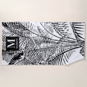Palm Tree Blätter Schwarz-Weiß-Abstrakte Monogramm Strandtuch (Vorderseite)