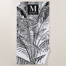 Palm Tree Blätter Schwarz-Weiß-Abstrakte Monogramm Strandtuch