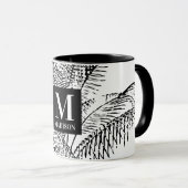 Palm Tree Blätter Schwarz-Weiß-Abstrakte Monogramm Tasse (VorderseiteRechts)
