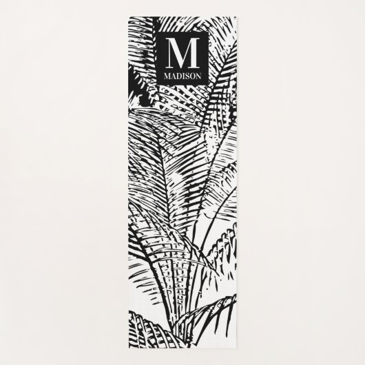 Palm Tree Blätter Schwarz-Weiß-Abstrakte Monogramm Yogamatte (Vorderseite)