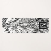 Palm Tree Blätter Schwarz-Weiß-Abstrakte Monogramm Yogamatte (Vorderseite (Horizontal))