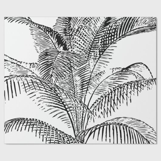 Palm Tree Blätter Schwarz-Weiß Abstraktes Muster Geschenkpapier (Flach)