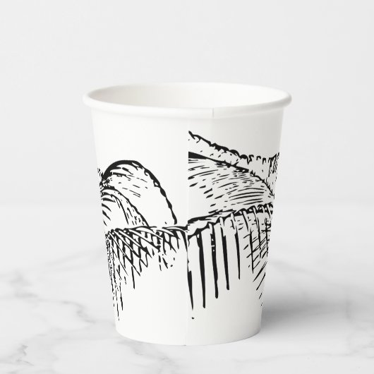 Palm Tree Blätter Schwarz-Weiß Abstraktes Muster Pappbecher (Rechts)