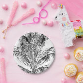 Palm Tree Blätter Schwarz-Weiß Abstraktes Muster Pappteller (Party)