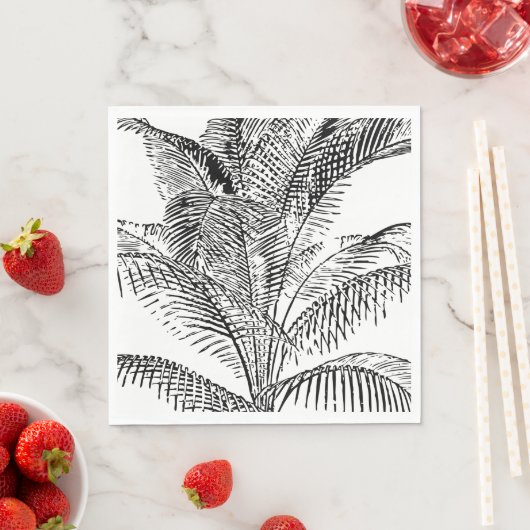 Palm Tree Blätter Schwarz-Weiß Abstraktes Muster Serviette (Beispiel)
