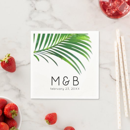 Palm Tree Blätter Tropical Leaf Wedding Monogram Serviette (Beispiel)