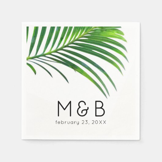 Palm Tree Blätter Tropical Leaf Wedding Monogram Serviette (Vorderseite)