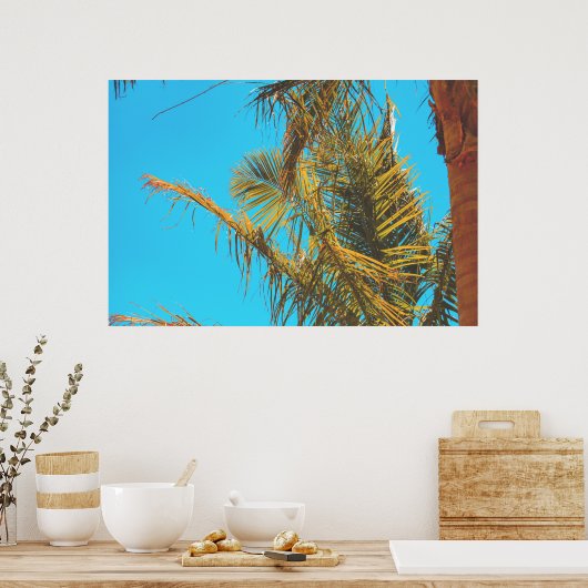 Palm Tree Blätter Turquoise Sky Poster (Küche)