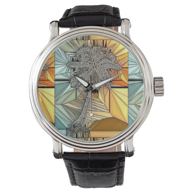 Palm Tree Bleiglas Style Watch Armbanduhr (Vorderseite)