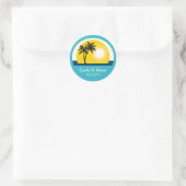 Palm Tree Blue Custom Labels für Hochzeiten Runder Aufkleber (Tasche)