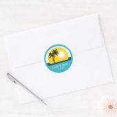 Palm Tree Blue Custom Labels für Hochzeiten Runder Aufkleber (Umschlag)