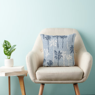 Palm Tree Blue und White Beach Throw Kissen