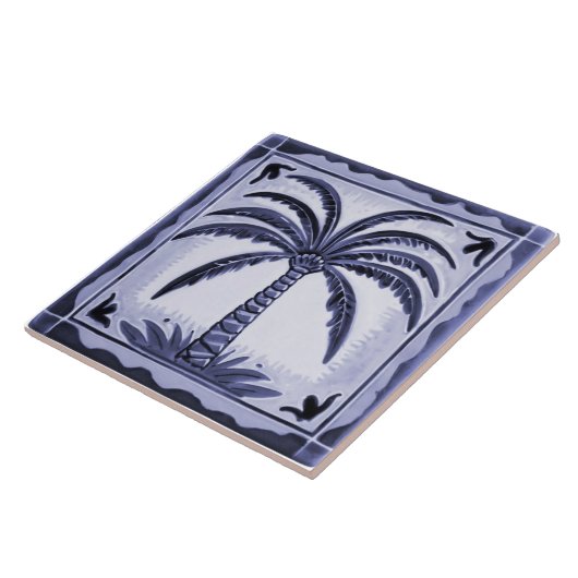 Palm Tree Blue und White Tropical Beach House Fliese (Seite)