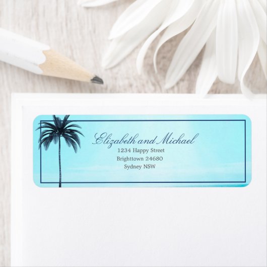 Palm Tree Blue White Sea Elegante Moderner Chic (Insitu)