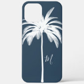 Palm Tree Blue White Tropical Elegant Monogram Case-Mate iPhone Hülle (Rückseite)