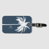 Palm Tree Blue White Tropical Elegant Monogram Gepäckanhänger (Vorderseite (Horizontal))