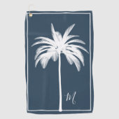 Palm Tree Blue White Tropical Elegant Monogram Golfhandtuch (Vorderseite)