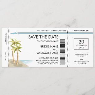 Palm Tree Boarding Pass Save the Date Einladungen