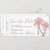 Palm Tree Boarding Pass Ticket Rose Gold Pink Save The Date (Vorne/Hinten)
