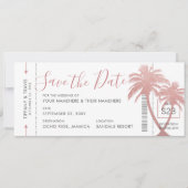 Palm Tree Boarding Pass Ticket Rose Gold Pink Save The Date (Vorderseite)