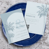 Palm Tree Boho Beach Dusty Blue QR Code Wedding Einladung